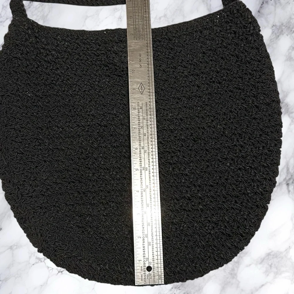 Crochet Hobo Purse Crossbody Sling Black Knit Roomy